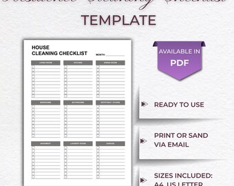 Residence Cleaning Checklist Template | House Organization (PDF Download)