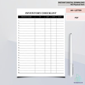 Inventory Checklist | Inventory Template Printable | Inventory Tracker ...