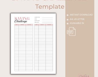 Savings challenge | Savings Tracker | Saving goal plan | Money saving tracker | Printable Templates
