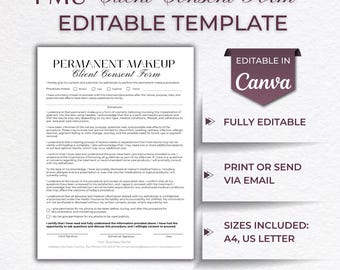 PMU Client Consent Form Template: Editable Esthetician Forms (Digital Download)