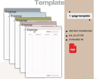 Expense Log Template | Budget Planner, Spending Tracker (PDF)