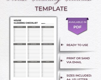 House cleaning checklist | Residence cleaning | Cleaning tracker | Instant download
