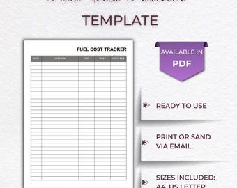 Fuel Cost Tracker Printable Template: A4, US Letter (PDF Download)