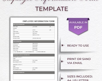 Employee Information Form Template (Instant Download)