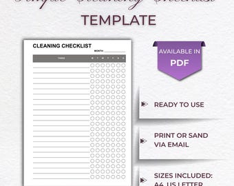 Simple Cleaning Checklist Template | Minimalist Task Tracker (PDF Download)