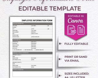 Employee information form | New-hire form | HR template | Onboarding form | Editable Templates