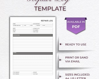 Printable Vehicle repair tracker template | Car repair log| Car maintenance log | Instant Download
