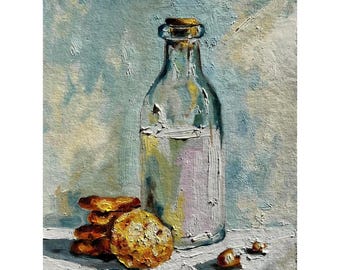 Peinture à l'huile de lait et de chocolat : peinture originale de natures mortes, art mural de cuisine
