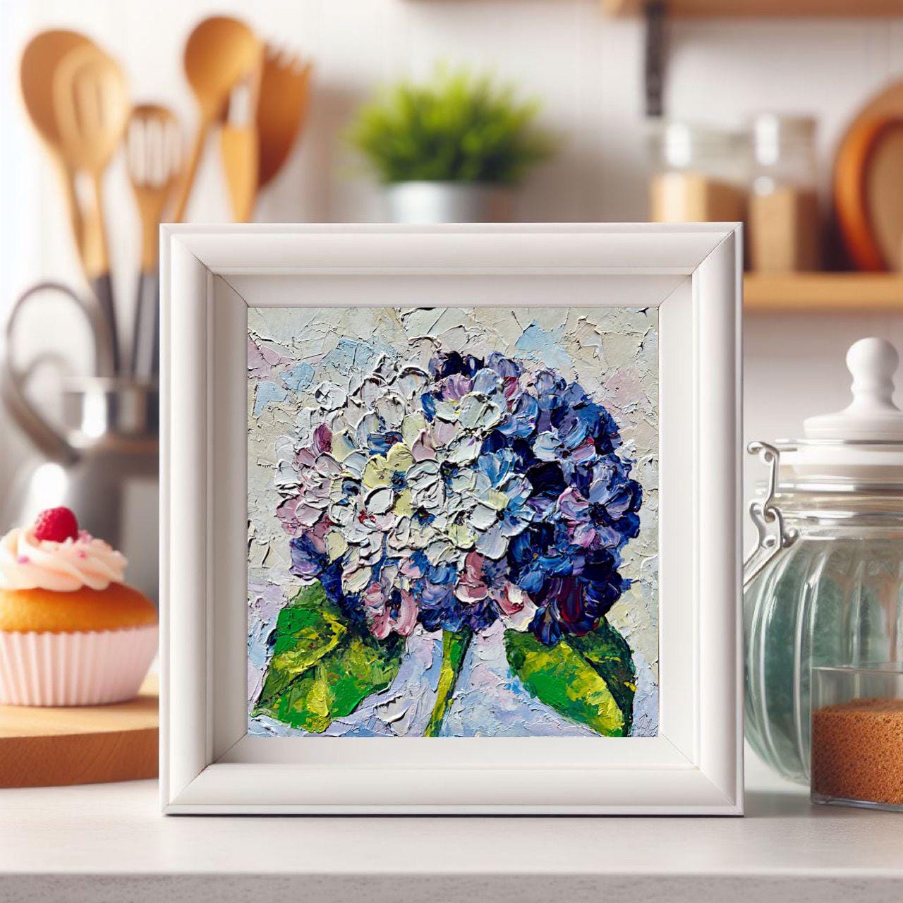 Hydrangea Oil Painting Flower Original Art Small Painting Purple