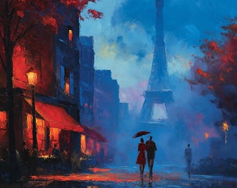 Paris Painting: Eiffel Tower Oil Art, Original French Painting, Romantic Evening Cityscape