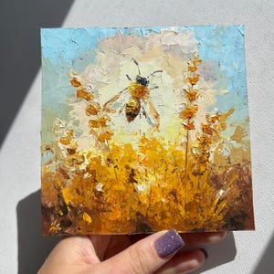 Honey Bee Painting Original Art Wildflowers Wall Art Textured Oil ...