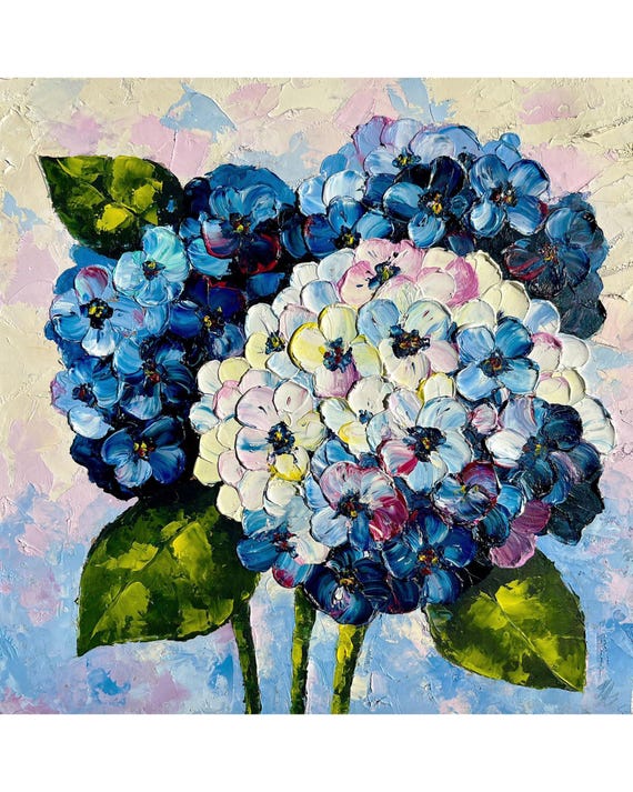 Hydrangea Oil Painting Flower Original Art Small Painting Purple