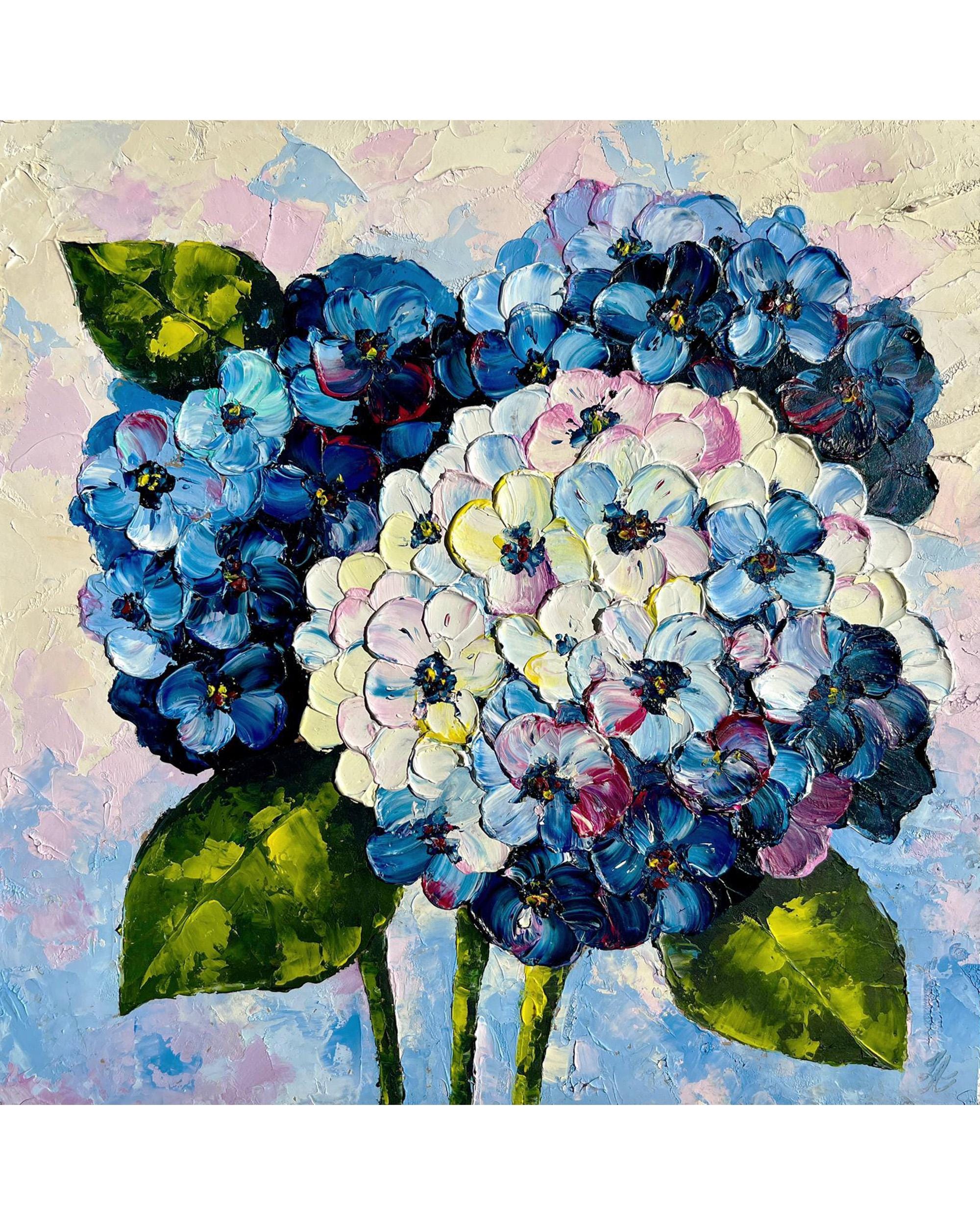 Hydrangea Oil Painting Flower Original Art Small Painting Purple