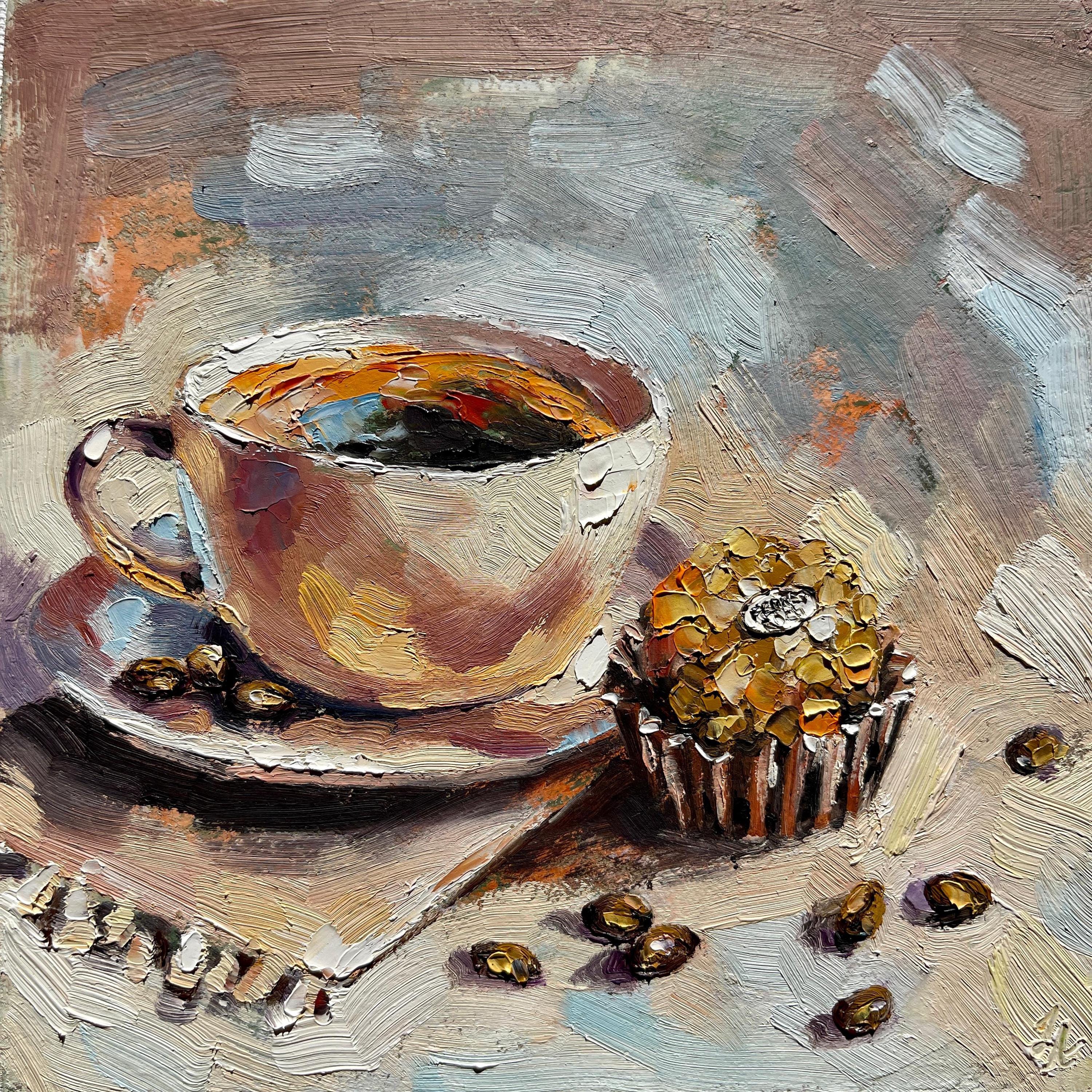 Coffee Cup Painting Original Art Chocolate Kitchen Wall Art