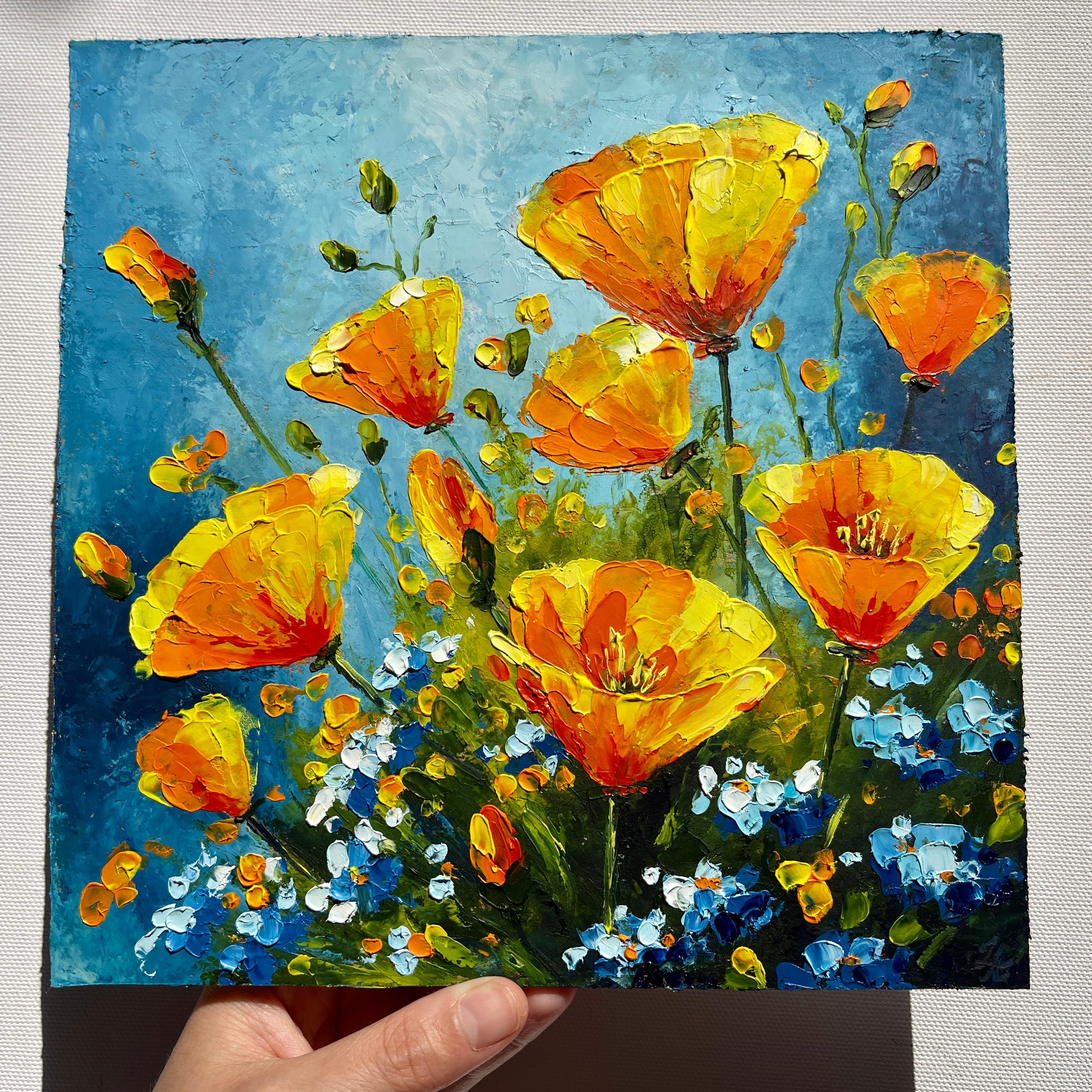 California Poppy Painting Original Art Vibrant Oil Painting Orange ...