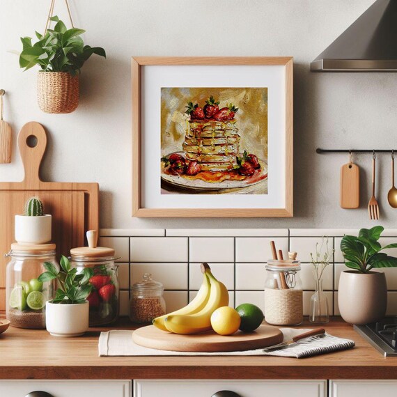 Pancakes Painting: Kitchen Wall Art Still Life Oil Painting