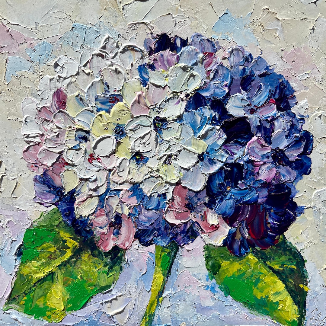 Hydrangea Oil Painting Flower Original Art Small Painting Purple Floral ...