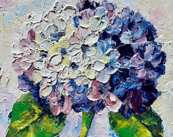 Hydrangea Oil Painting Flower Original Art Small Painting Purple