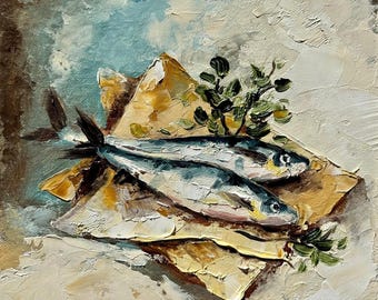 Sardine Painting: Original Art Fish Still Life Painting