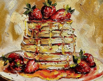 Pfannkuchen Malerei: Küche Wand Kunst Stillleben Ölgemälde Impasto Kunstwerk