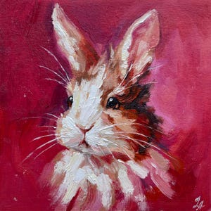 Lapin peinture oeuvre animalière originale lapin de Pâques semi-abstraite peinture à l&#39;huile ferme petit mur art animal de compagnie Portrait cadeaux 6 x 6 po