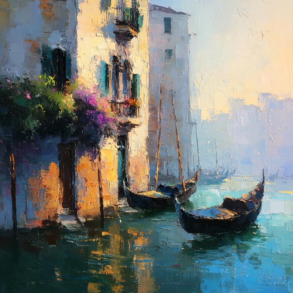 Italy Painting: Venice Wall Art, Gondola Canal Scene, Original