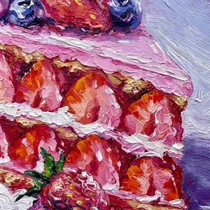 Strawberry Cake Oil Painting Original Kitchen Wall Art Berry Cake ...