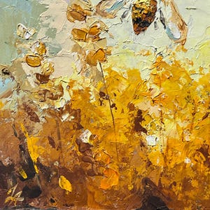 Honey Bee Painting Original Art Wildflowers Wall Art Textured Oil ...