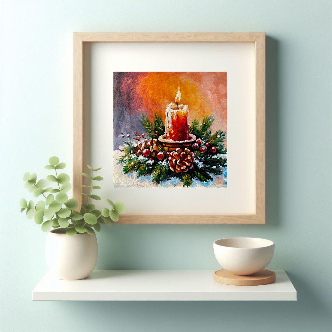 Vintage Christmas Canvas Wall Art Retro Fireplace Poster Print Rustic Xmas Wall Decor Warm Winter Farmhouse Oil Painting Artwork For Office Living Room Bedroom Dorm Home Decoration, Framed 24x30inch