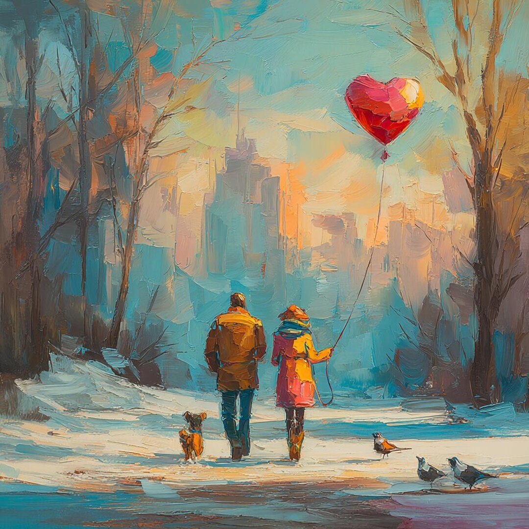 Central Park New York Painting, Couple With Dog Art, Valentine's