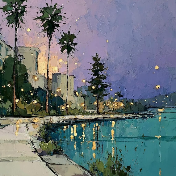 California Painting: Original Coastal Art, Cityscape Oil Painting