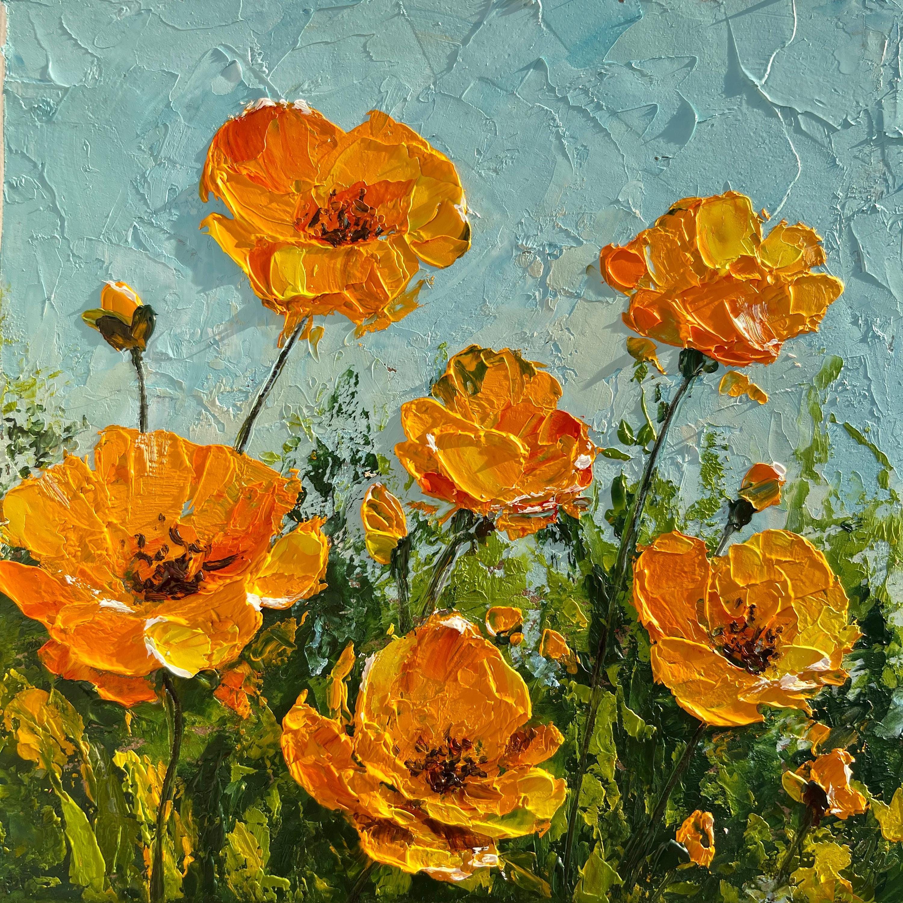 California Poppy Painting Original Art Vibrant Oil Painting