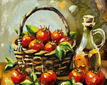 Tomatoes Painting Original Art Still Life Painting Red Tomato Painting Vegetable Art Small Oil Painting Kitchen Wall Art Food Art Decor