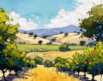 Napa Valley Vineyard Painting:  California Landscape Art, Original Impasto Oil Painting by LiudmylArts