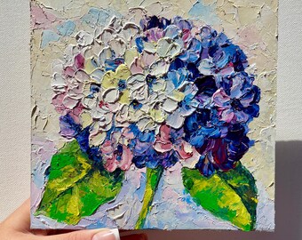 Hydrangea Oil Painting Flower Original Art Small Painting Purple