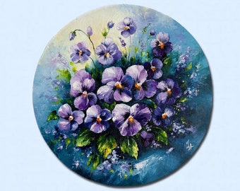 Violets painting Original oil art Purple flowers Floral wall art Gift for her Spring flowers