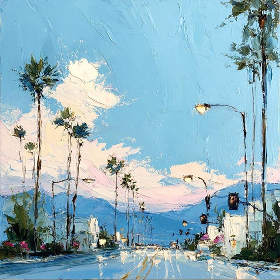 California Painting: Original Impasto Art, Cityscape Oil Painting by LiudmylArts