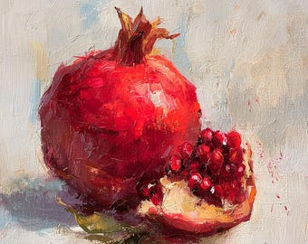 Pomegranate Painting: Original Oil Art, Still Life Painting by LiudmylArts