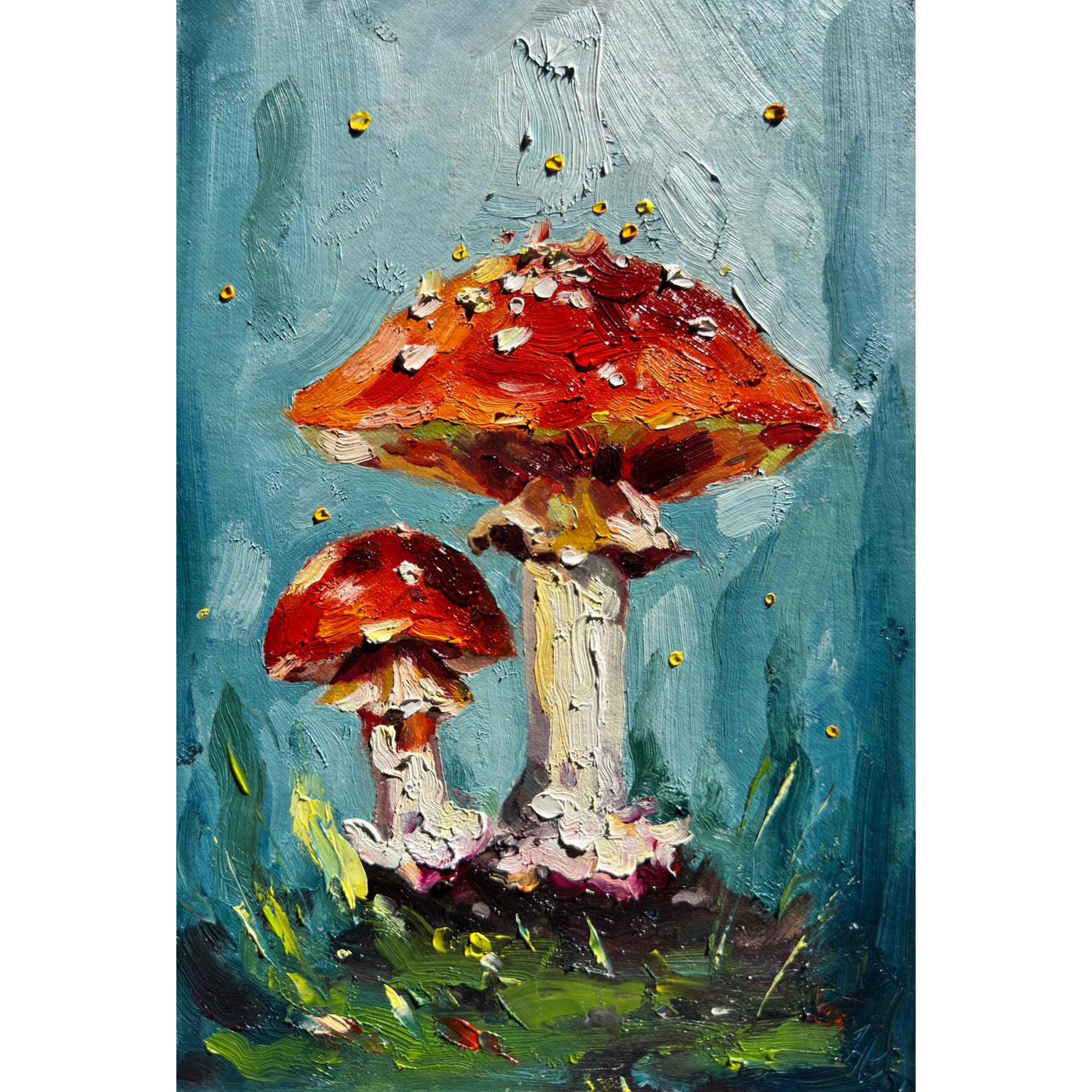 Mushroom Painting Fly Agaric Oil Art: Original Forest Painting