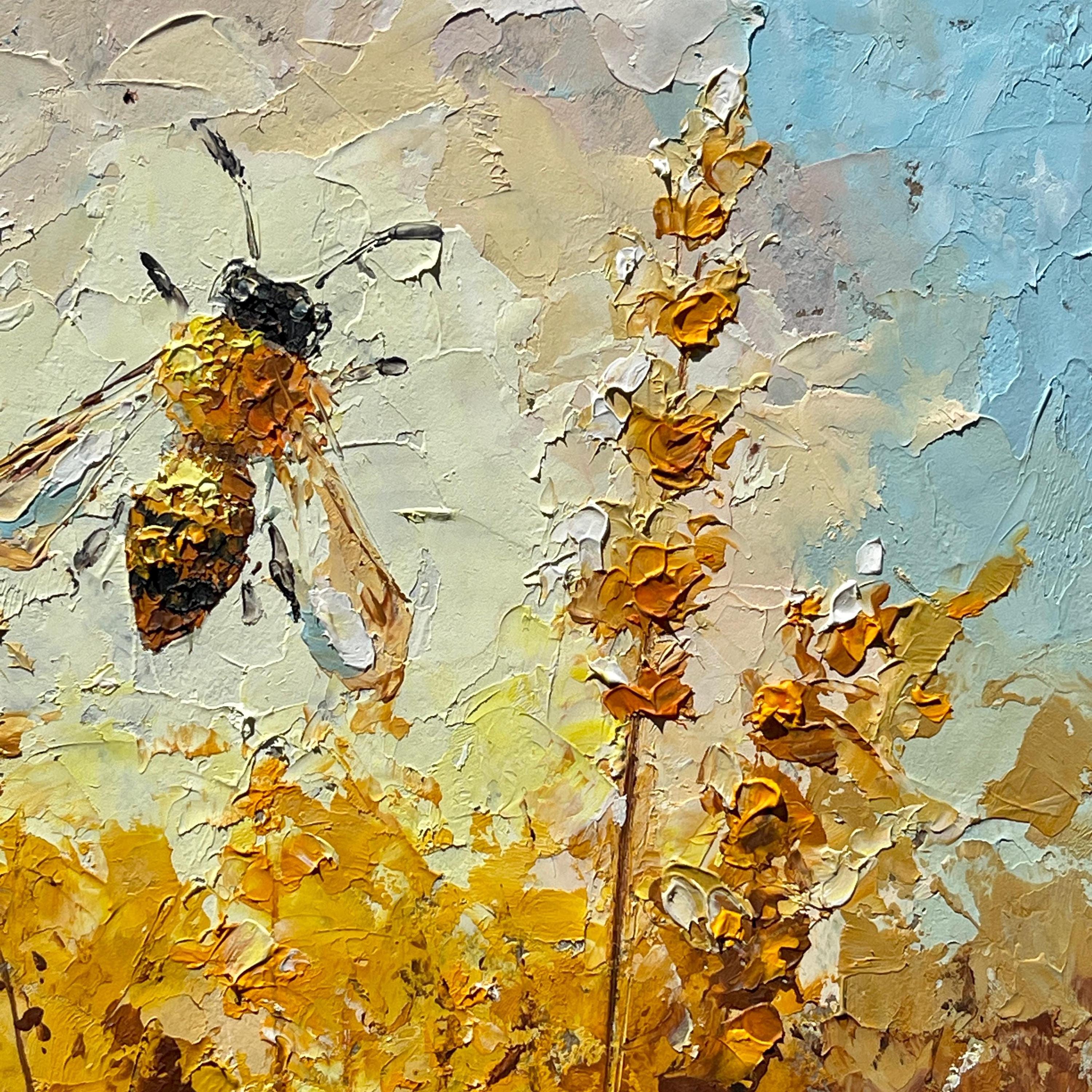 Honey Bee Painting Original Art Wildflowers Wall Art Textured Oil ...
