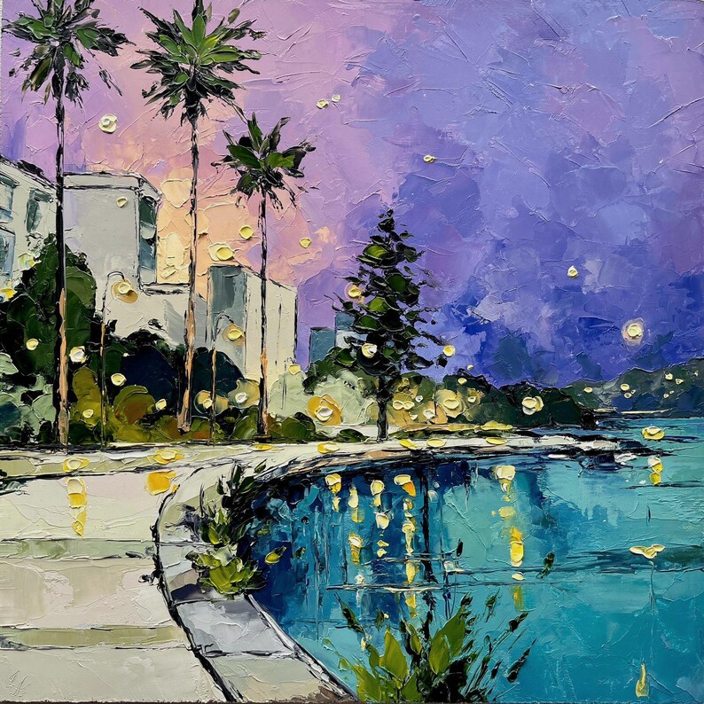 California Painting: Original Coastal Art, Cityscape Oil Painting image 4