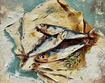 Sardine Painting: Original Art Fish Still Life Painting