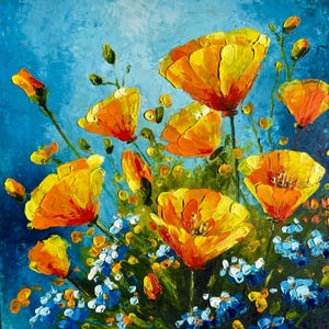 Pintura de amapola de California, arte original, pintura al óleo vibrante, amapola naranja, arte mural empaste, pintura texturizada, pequeña obra de arte, regalo para ella