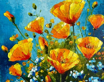 California Poppy Painting Original Art Vibrant Oil Painting Orange Poppy Impasto Wall Art Textured Painting Small Artwork Gift for Her