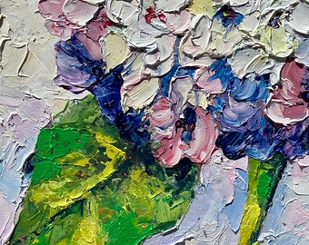 Hydrangea Oil Painting Flower Original Art Small Painting Purple