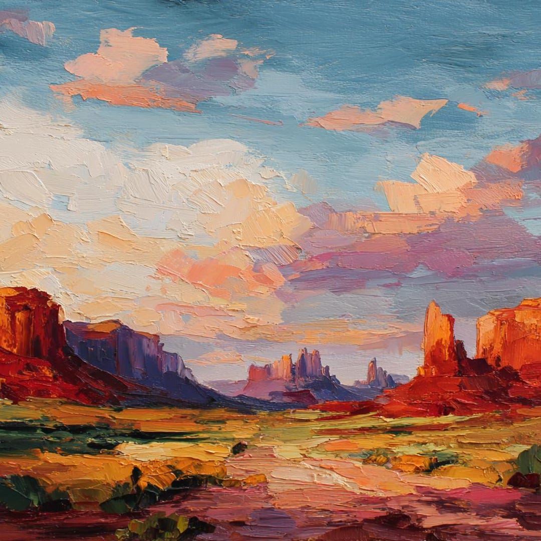 Monument Valley Painting, Desert Landscape Art, Southwest WallArt, Red Rock Canyon Painting, Western Decor - 10x10 hardboard