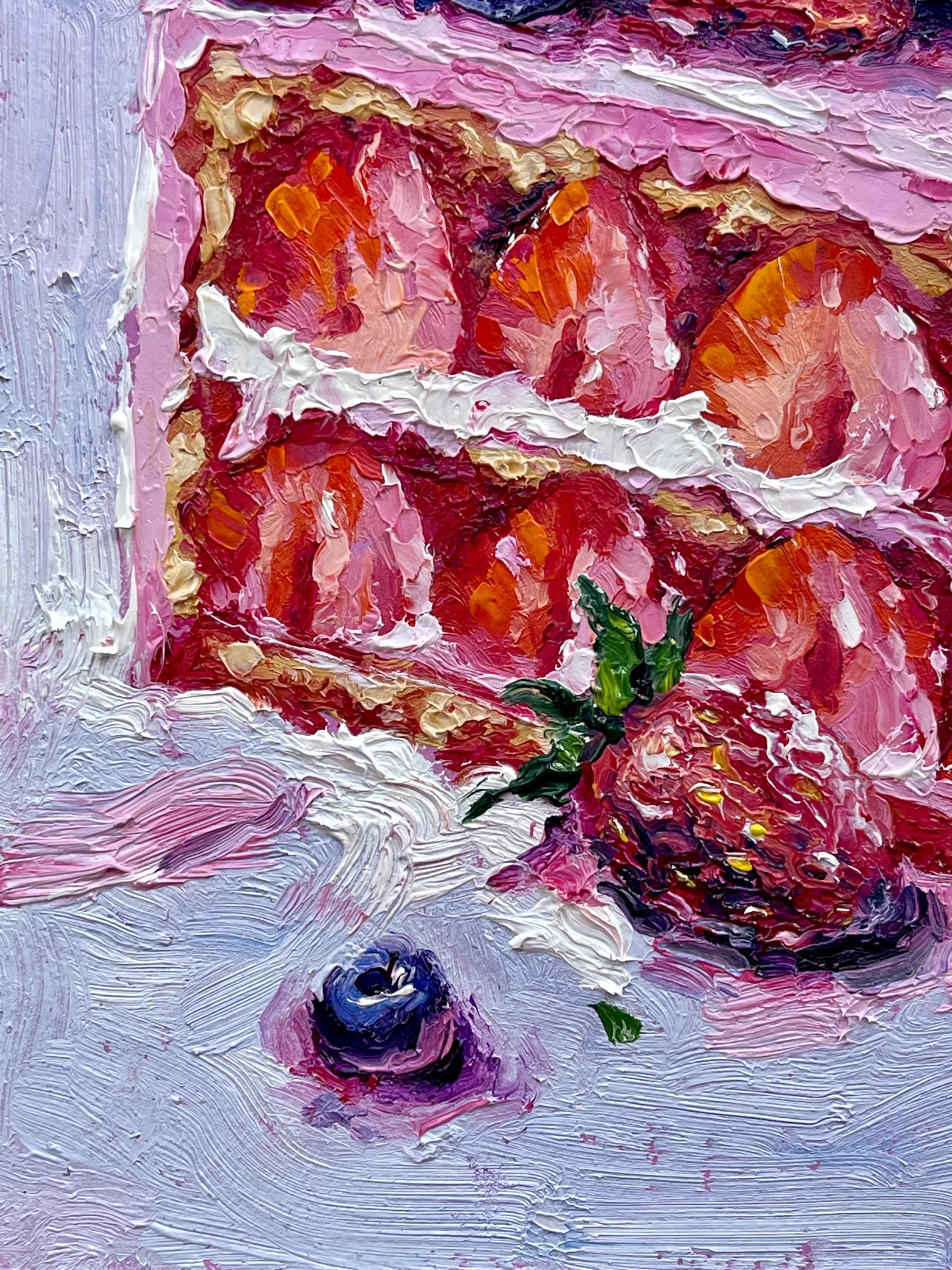Strawberry Cake Oil Painting Original Kitchen Wall Art Berry Cake ...