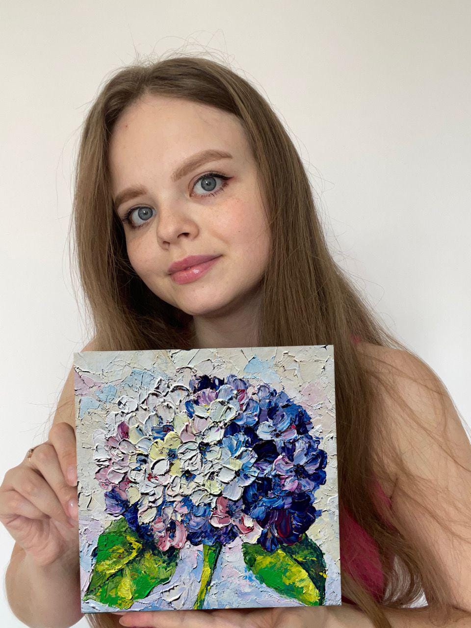 Hydrangea Oil Painting Flower Original Art Small Painting Purple