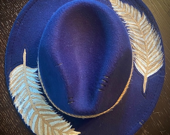 Hand painted Feathered Fedora Hat