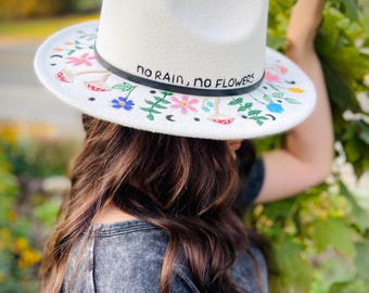 Hand Painted Floral Fedora Hat